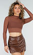 Bruine Mesh Crop Top met Stretch en Ingebouwde Pads