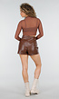 Bruine Mesh Crop Top met Stretch en Ingebouwde Pads