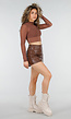 Bruine Mesh Crop Top met Stretch en Ingebouwde Pads