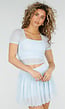 Lichtblauwe Mesh Crop Top met Korte Mouwen en Pads