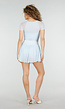 Lichtblauwe Mesh Crop Top met Korte Mouwen en Pads