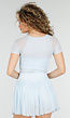 Lichtblauwe Mesh Crop Top met Korte Mouwen en Pads