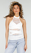 Witte Halter Top met Kant Inzet en Mesh Details