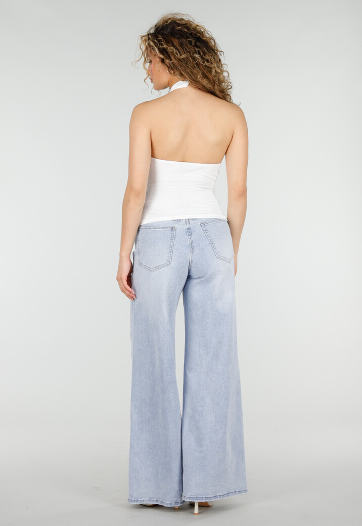 Witte Halter Top met Kant Inzet en Mesh Details