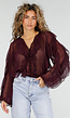 Bordeaux Chiffon Blouse met Ruffles en Lange Mouwen