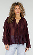 Bordeaux Chiffon Blouse met Ruffles en Lange Mouwen