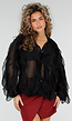 Zwarte Chiffon Blouse met Ruffle Details en Lange Mouwen