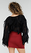 Zwarte Chiffon Blouse met Ruffle Details en Lange Mouwen