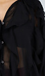 Zwarte Chiffon Blouse met Ruffle Details en Lange Mouwen