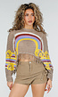 Beige Gehaakte Top met Regenboogprint en Franjes
