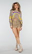 Beige Gehaakte Top met Regenboogprint en Franjes