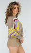 Beige Gehaakte Top met Regenboogprint en Franjes