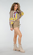 Beige Gehaakte Top met Regenboogprint en Franjes