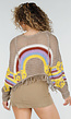 Beige Gehaakte Top met Regenboogprint en Franjes