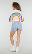Witte Gehaakte Trui met Regenboog Print en Franjes