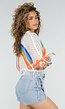 Witte Gehaakte Trui met Regenboog Print en Franjes