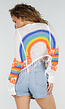 Witte Gehaakte Trui met Regenboog Print en Franjes