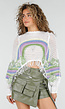 Witte Gehaakte Top met Regenboogprint en Franjes