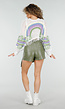 Witte Gehaakte Top met Regenboogprint en Franjes