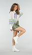 Witte Gehaakte Top met Regenboogprint en Franjes