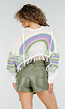 Witte Gehaakte Top met Regenboogprint en Franjes