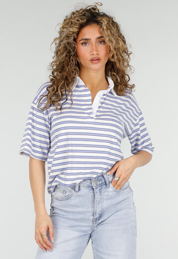 Lichtblauw Gestreepte Polo Top