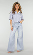 Wit Blauwe Gestreepte Polo Top met Kraag en Korte Mouwen