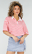 Roze Gestreepte Polo T-shirt met Kraag