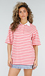 Roze Gestreepte Polo T-shirt met Kraag en Korte Mouwen