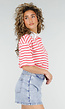 Roze Gestreepte Polo T-shirt met Kraag en Korte Mouwen