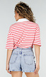 Roze Gestreepte Polo T-shirt met Kraag en Korte Mouwen