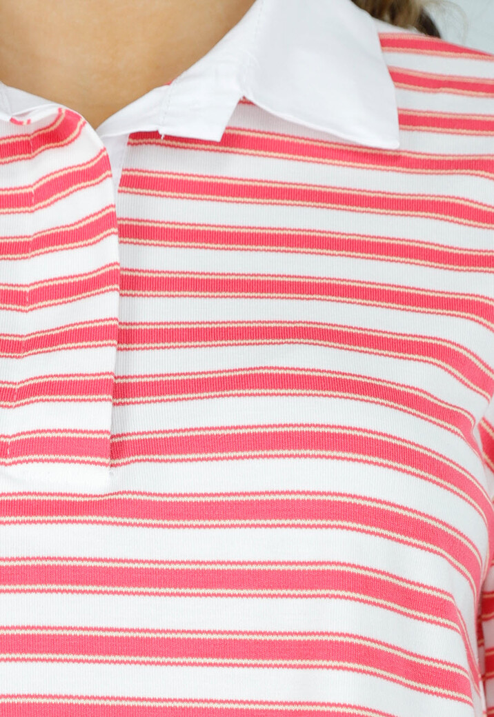 Roze Gestreepte Polo T-shirt met Kraag en Korte Mouwen