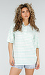 Mintgroene Gestreepte Polo T-shirt met Kraag en Korte Mouwen