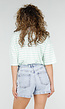 Mintgroene Gestreepte Polo T-shirt met Kraag en Korte Mouwen
