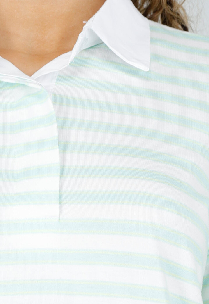 Mintgroene Gestreepte Polo T-shirt met Kraag en Korte Mouwen