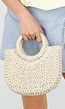 Beige Raffia Handtas met Rond Handvat en Schouderband