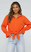 Oranje Mousseline Blouse met Trompetmouwen