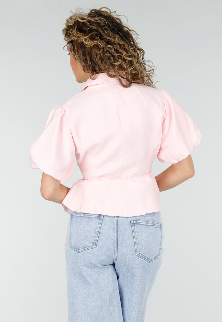 Lichtroze Wikkelblazer met Korte Mouwen en Striksluiting