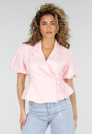 Roze Wikkelblazer met Korte Mouwen