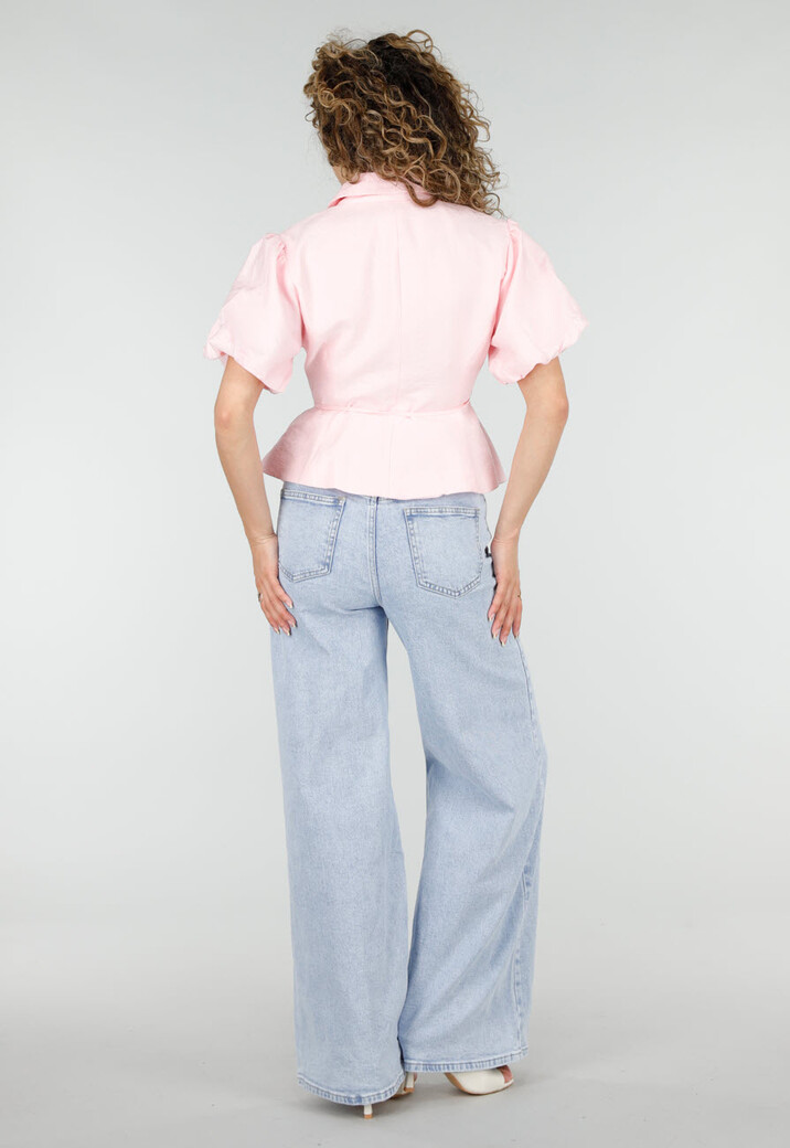 Lichtroze Wikkelblazer met Korte Mouwen en Striksluiting