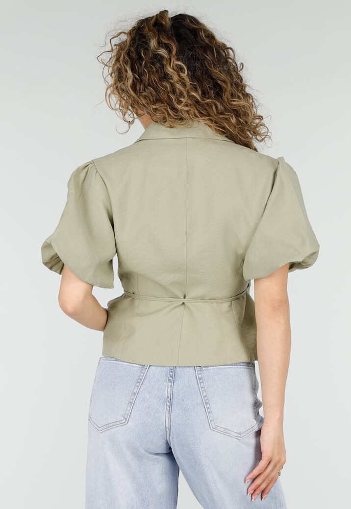 Olijfgroene Wikkelblazer met Korte Mouwen en Striksluiting