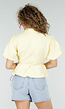 Lichtgele Blazer Top met Overslag, Striksluiting en Korte Pofmouwen