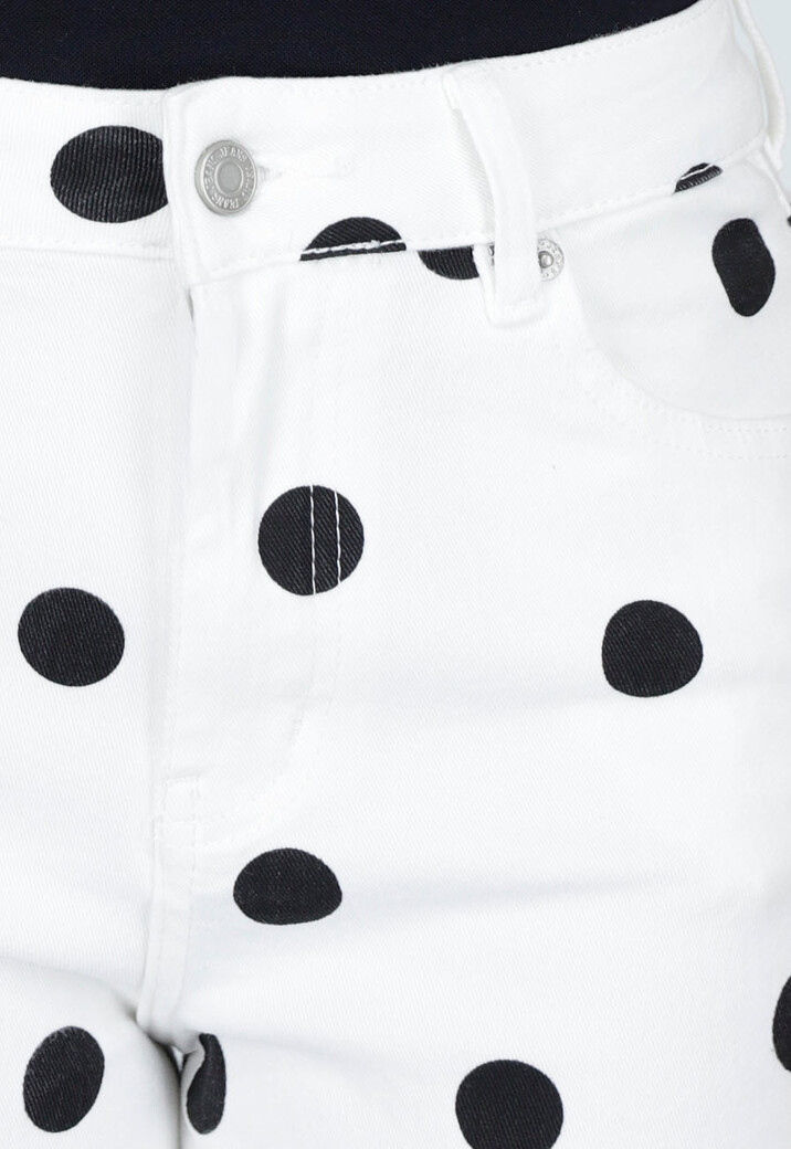 Witte Denim Wide Leg Jeans met Zwarte Stippen Print