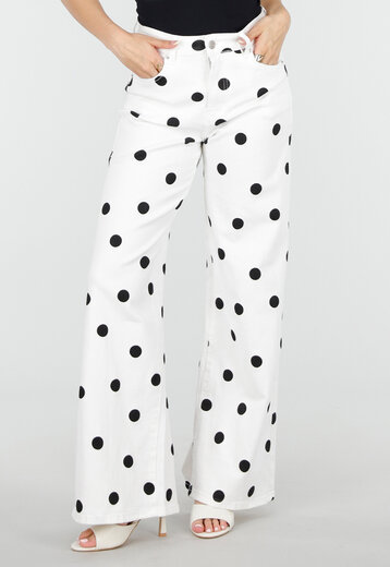 Witte Wide Leg Polka Dot Jeans