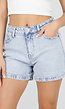 Lichtblauwe Denim Shorts met Stretch, Hoge Taille en Korte Lengte