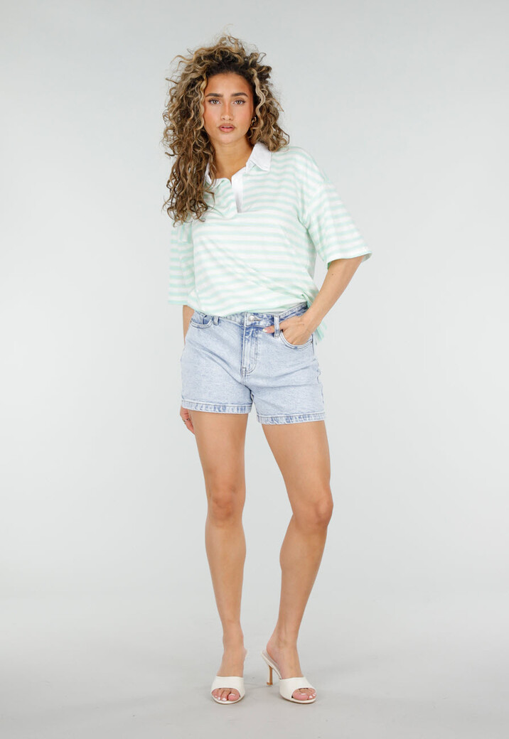 Lichtblauwe Denim Shorts met Stretch, Hoge Taille en Korte Lengte