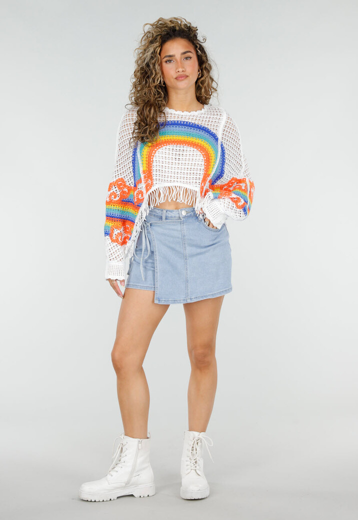 Lichtblauwe Denim Skort met Overslag en Striksluiting