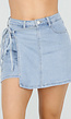 Lichtblauwe Denim Skort met Overslag en Striksluiting