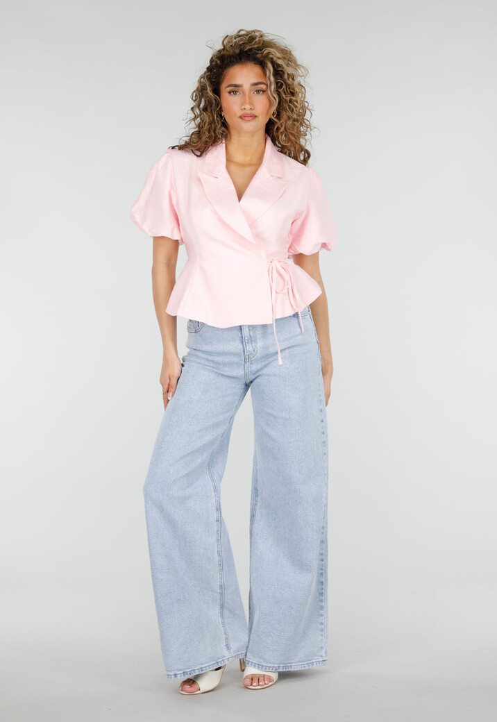 Lichtblauwe Denim Wide Leg Jeans met Hoge Taille