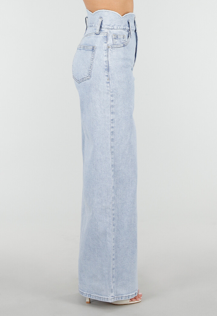 Lichtblauwe Denim Wide Leg Jeans met Hoge Taille